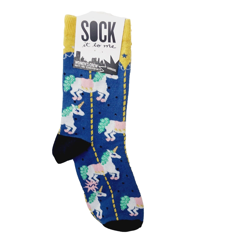 Sock It To Me Crew Women Boy Unicorn Carousel Horse Merry Go Round Horn NWT NEW